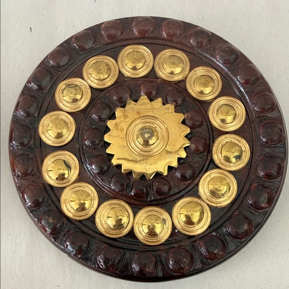 Vintage 4 Gold Metal and Wood Coasters
